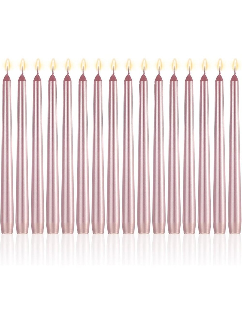 16 Pcs 10" Unscented Taper Candles - Smokeless Bulk Set, Elegant Rose Gold